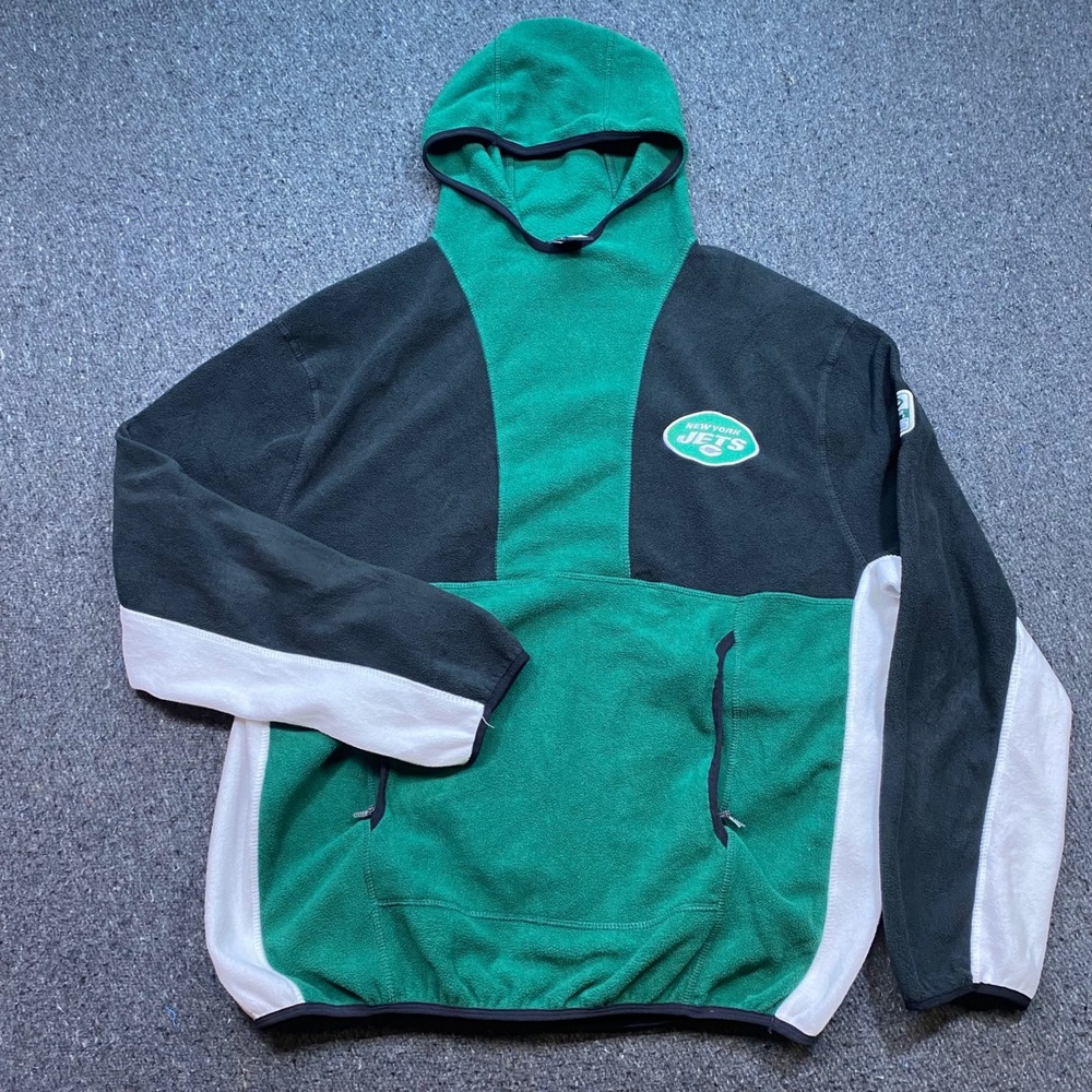 NFL Team Apparel New York Jets Sz L Mens Green Black Fleece Hoodie Pullover Logo